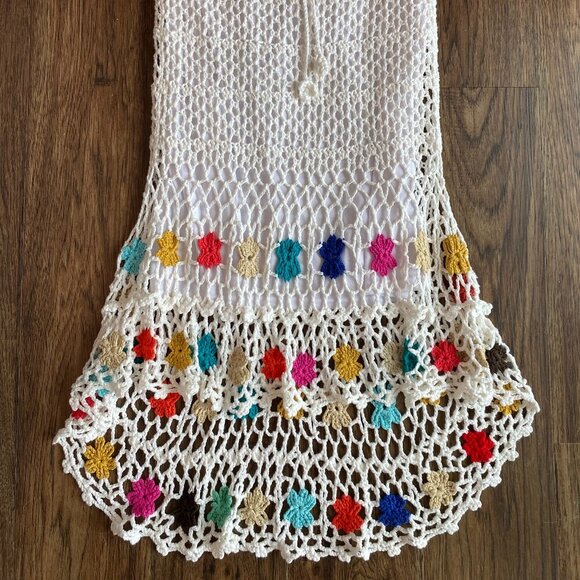 Crocheted high-low white mermaid midi skirt Women's Small festival boho 70s - Picture 3 of 8